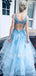 Sexy Backless V Neck Blue A-Line Long Evening Prom Dresses, Cheap Sweet Prom dresses, MR7200