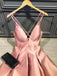 V Neckline Pink Long Backless Evening Prom Dresses, Cheap Custom prom dresses, MR7214
