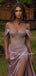Off Shoulder Side Slit Dusty Purple Long Evening Cheap Party Prom Dresses, Cheap Prom Dresses, MR7241