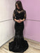 Black See Throuth Half Sleeves Sequin Mermaid Long Evening Prom Dresses, MR7248
