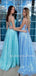 A-Line Spaghetti Straps Sequin Long Evening Prom Dresses, Cheap Custom prom dresses, MR7062