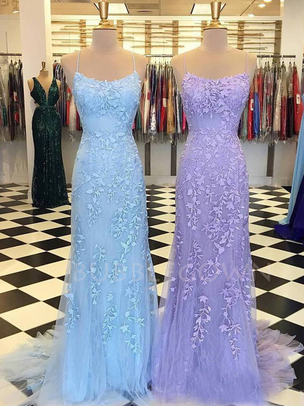 Spaghetti Straps Mermaid Lace backless Long Evening Prom Dresses, MR7268