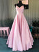 A-Line Pink Satin V Neck Long Evening Prom Dresses, Cheap Custom Backless Prom Dresses, MR7290