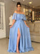 Off Shoulder Blue Chiffon Cheap Long Evening Prom Dresses, MR7312