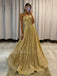 Golden Sequin A-Line Long Evening Prom Dresses, Cheap Custom Prom Dress, MR7359