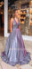 V Neck Sparkle Backless A-Line Long Evening Prom Dresses, Cheap Custom Prom Dress, MR7371