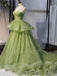 Ball Gown Spaghetti Straps Green Tulle Long Evening Prom Dresses, Cheap Custom Prom Dresses, MR7404