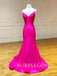 V-neck Simple Mermaid Spaghetti Straps Satin Long Evening Prom Dresses, Cheap Custom prom dresses, MR7409