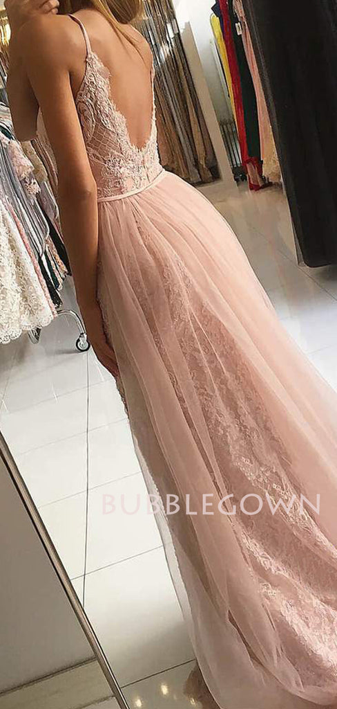 Pink Mermaid/Trumpet Appliques Lace Long Evening Prom Dresses, Cheap Custom Prom Dresses, MR7418