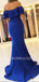 Off Shoulder Blue Mermaid Side Slit Long Evening Prom Dresses, MR7425