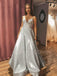 A-Line Sliver Sparkle Spaghetti Straps V Neck Long Evening Prom Dresses, Cheap Custom Prom Dress, MR7436