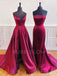 Burgundy Satin A-line/Mermaid Long Evening Prom Dresses, Cheap Custom Prom Dresses, MR7474