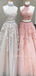 A-line High Neckline Beaded Tulle Appliques Two Piece Senior Halter Long Evening Prom Dresses, Cheap Custom Prom Dress, MR7529
