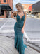 Mermaid Spaghetti Straps V Neck Long Evening Prom Dresses, Cheap Custom Prom Dress, MR7594