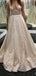 A-line See Throuth Deep V Neck Sparkly Long Evening Prom Dresses, Wedding  Dresses, MR7600