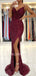 Burgundy Sequin Spaghetti Straps V Neck Mermaid Long Evening Prom Dresses, Cheap Custom Prom Dresses, MR7604