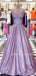 Spaghetti Straps V-neck A-Line Sparkly Long Backless Evening Prom Dresses, Cheap Custom Dresses,MR7610