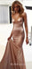 Mermaid Rose Gold Satin Criss-cross Spaghetti Straps Long Evening Prom Dresses, Cheap Custom prom dresses, MR7706