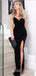 Black Sequin V-neck Long Mermaid Evening Prom Dresses, Cheap Custom Prom Dresses, MR7747