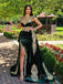 Mermaid Green Velvet Appliques Long Evening Prom Dresses, Cheap Custom Prom Dresses, MR7753