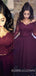 Burgundy Satin Lace Long Sleeves Applique Long High-low Evening Prom Dresses, MR7764