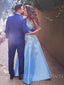 A-line Sky Blue Satin Appliques Long Evening Prom Dresses, Cheap Custom Prom Dresses, MR7768