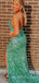 Green Sequin Mermaid Spaghetti Straps Long Evening Prom Dresses, Cheap Custom Prom Dresses, MR7795