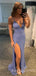 Mermaid beaded purple spaghetti straps Long Evening Prom Dresses, Cheap Custom Prom Dresses, MR7798
