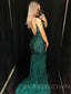 Mermaid Dark Green Beaded Spaghetti Straps Long Evening Prom Dresses, Cheap Prom Dress, MR7806