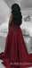 Long Sleeves A-line Burgundy Satin Appliques Long Evening Prom Dresses, Cheap Custom Prom Dresses, MR7808