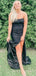 Black Lace Mermaid Strapless Long Evening Prom Dresses, MR7858