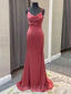 Mermaid Coral Spaghetti Straps Long Backless Evening Prom Dresses, Cheap Custom Prom Dress, MR7867