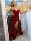 Burgundy Sequin Strapless Long Mermaid Evening Prom Dresses, Cheap Custom Sweetheart Prom Dresses, MR7869