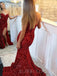 Burgundy Sequin Strapless Long Mermaid Evening Prom Dresses, Cheap Custom Sweetheart Prom Dresses, MR7869