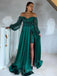 Off Shoulder A-line Green Satin Sequin Long Evening Prom Dresses, Custom Prom Dress, MR7877