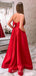 Red Satin Strapless A-line Long Evening Prom Dresses, Cheap Custom Prom Dresses, MR7880