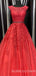 A-line Red Tulle Appliques Lace Bateau Long Evening Prom Dresses, Cheap Custom Prom Dresses, MR7885