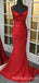 Red Satin Mermaid Spaghetti Straps Long Evening Prom Dresses, Cheap Custom prom dresses, MR7890