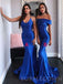 Sexy Mermaid Royal Blue Satin Long Evening Prom Dresses, Cheap Custom Prom Dress, MR7903