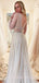 Champagne Tulle Long Sleeves A-line Beaded Long Evening Prom Dresses, MR7925