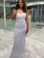 Mermaid White/Blue Sequin Long Spaghetti Straps Evening Prom Dresses, Cheap Custom Prom Dresses, MR7952
