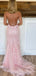 Pink Tulle Appliques Mermaid Lace Long Evening Prom Dresses, MR7957