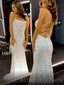 Mermaid Sequin Long Spaghetti Straps Evening Prom Dresses, Cheap Custom Prom Dresses, MR7958