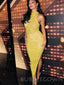 Yellow Sequin Mermaid Long Evening Prom Dresses, Cheap Custom Prom Dresses, MR7963
