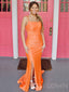 Orange Satin Mermaid Spaghetti Straps Long Evening Prom Dresses, Cheap Custom Prom Dress, MR7969