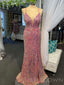 Deep V-neck Mermaid Sequin Spaghetti Straps Long Evening Prom Dresses, Cheap Custom Prom Dresses, MR7979