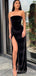 Column/sheath Black Velvet Strapless Long Evening Prom Dresses, Cheap Custom Prom Dress, MR7985