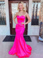 Hot Pink Satin Mermaid Long Strapless Evening Prom Dresses, Cheap Custom Prom Dress, MR8000