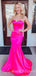 Hot Pink Satin Mermaid Long Strapless Evening Prom Dresses, Cheap Custom Prom Dress, MR8000