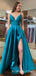 A-line Blue Satin Spaghetti Straps Simple Long Evening Prom Dresses, Cheap Custom prom dresses, MR8001